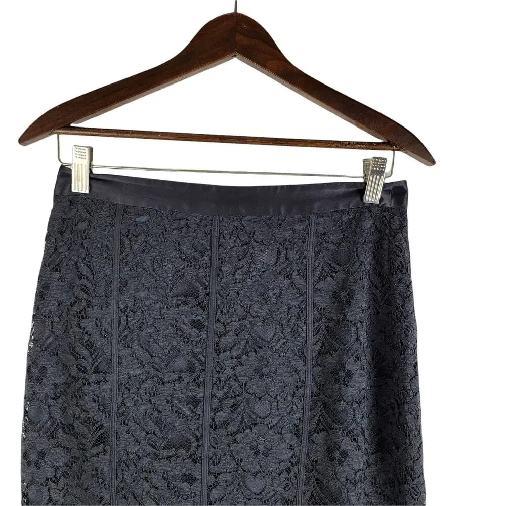 Club Monaco Floral Lace Silk Lining Pencil Skirt Black Size 6